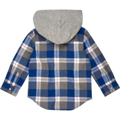 Mini boys blue check hooded shirt